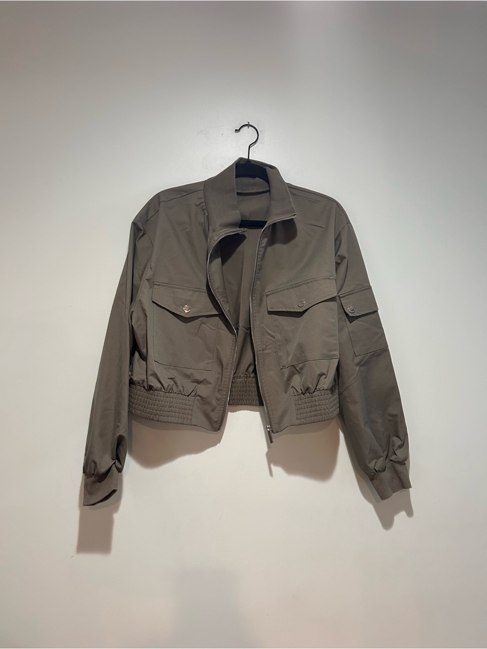 Cropped Bomber Jacket in Olive Green